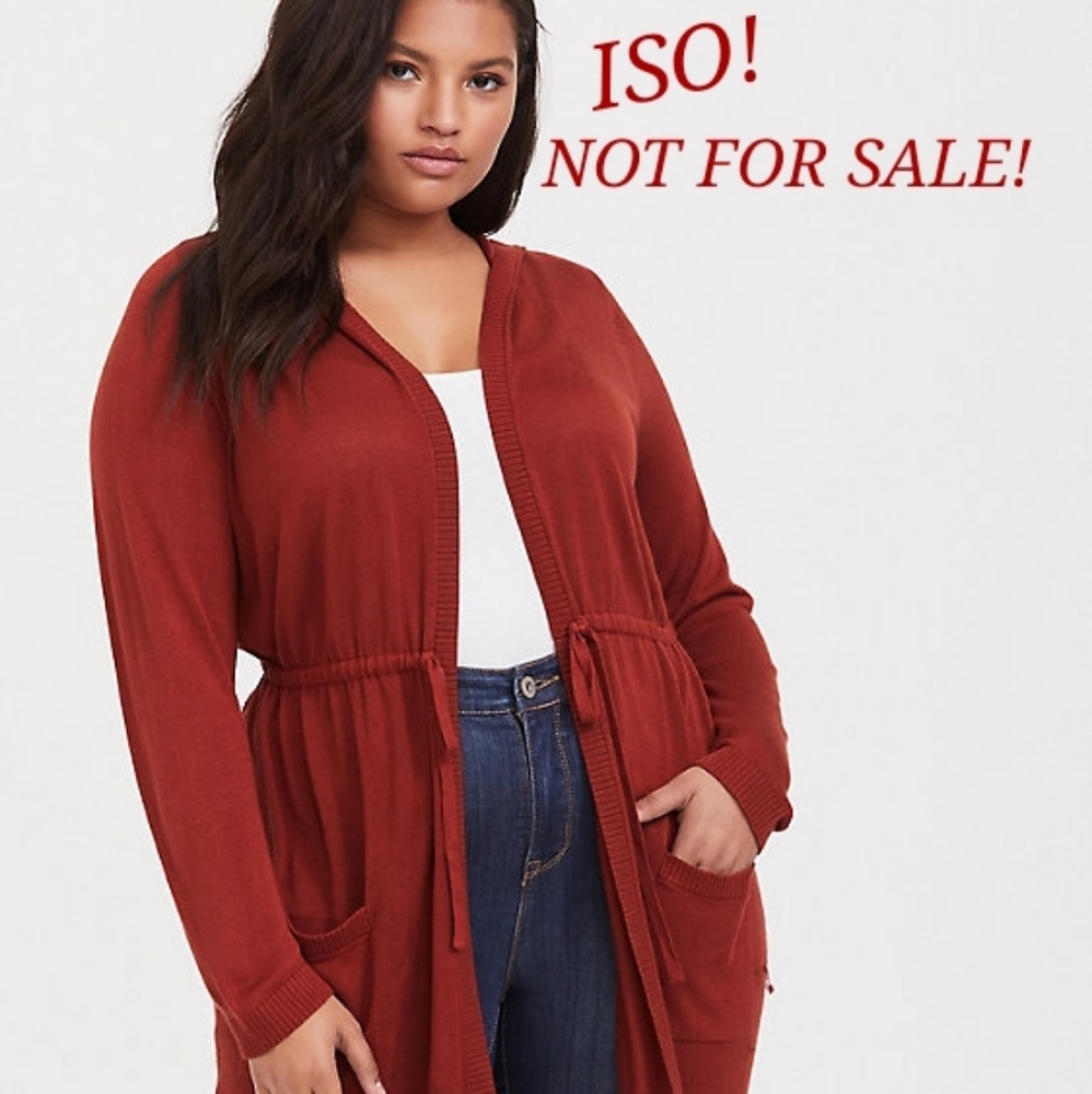 ISO! Torrid Sz 5 BRICK RED DRAWSTRING HOODED CARDI